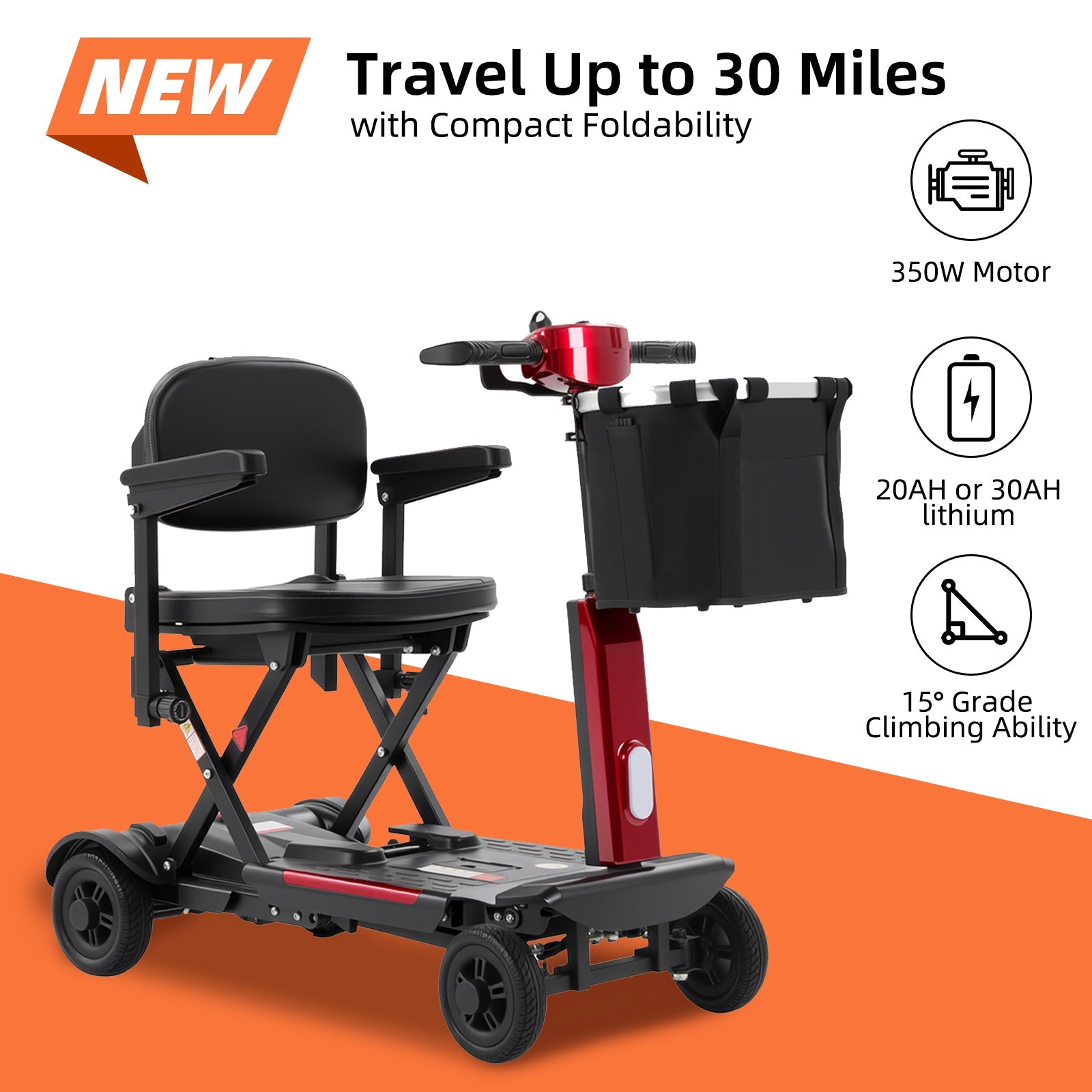 Mbxcooter MS20-F Lightweight Foldable Mobility Scooter | 46 lbs | 330 lbs Capacity